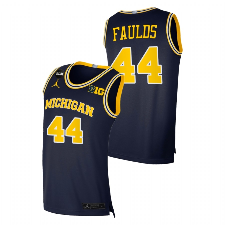 Michigan Wolverines Men's NCAA Jaron Faulds #44 Navy BLM College Basketball Jersey WMM4449FV